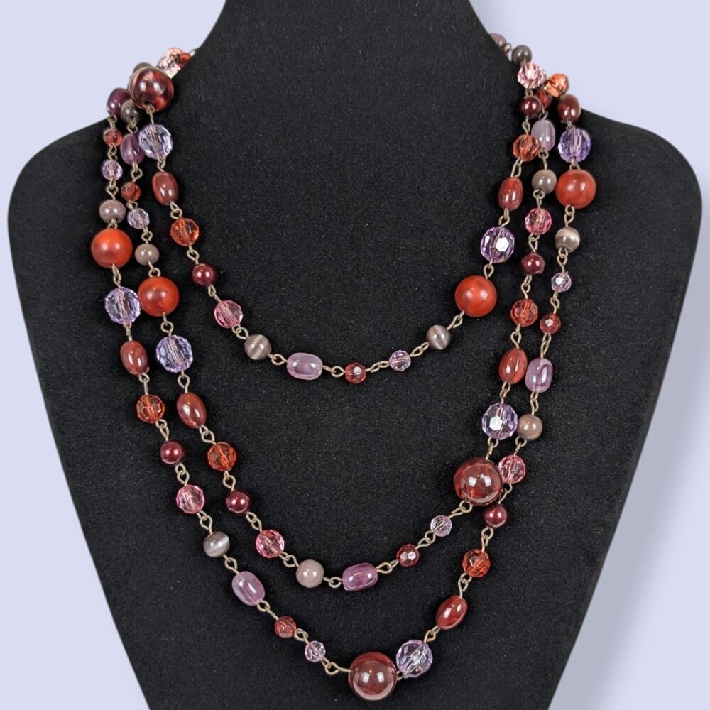 V. Red & Purple Long Beaded Infinity Chain Necklace